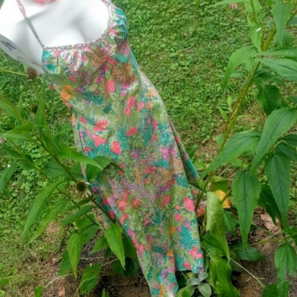 Vintage Dresses & Skirts - Vintage jungle print A-line halter dress greenpink *HP*